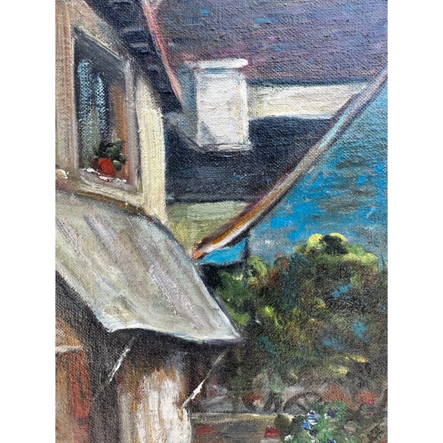 1970s Vintage 1970's Oil Painting French Village For Sale - Image 5 of 9
