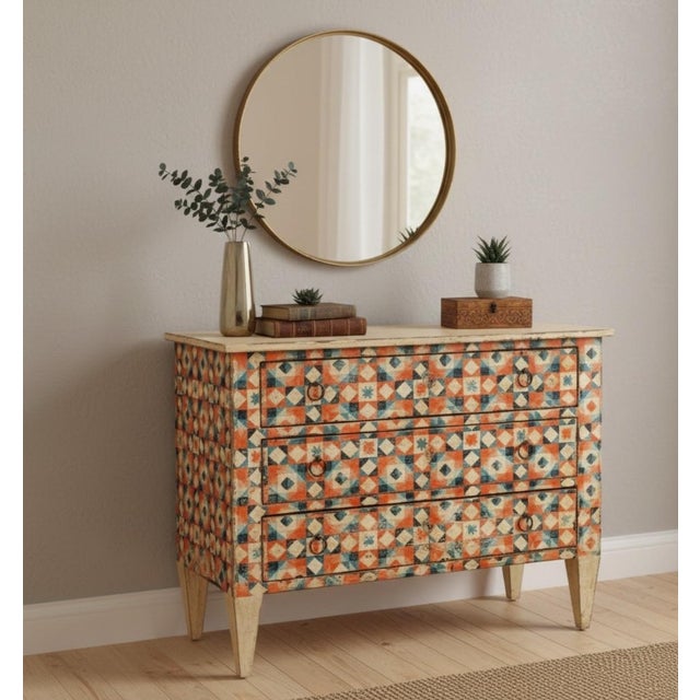 1990s Antique Style Painted Three Drawer Chest Pink and White For Sale - Image 9 of 9