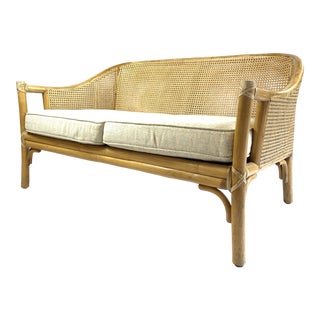 Boho Chic McGuire Woven Rattan Settee For Sale