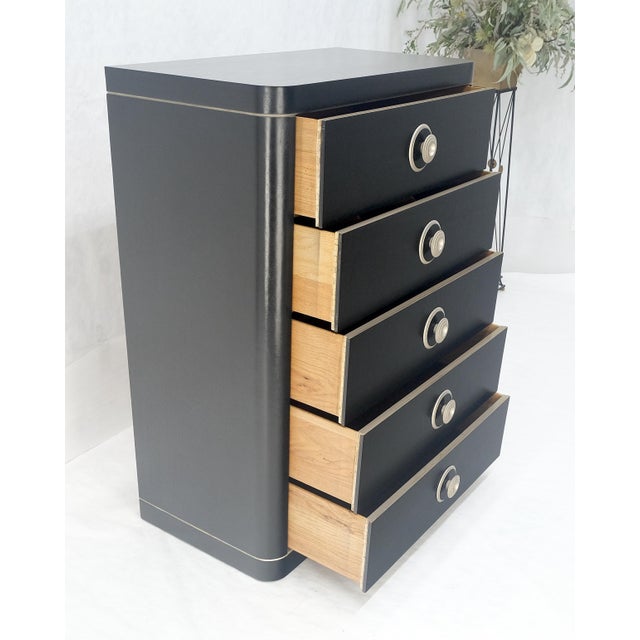 Black Lacquer & Silver 5 Drawers Art Deco Tall Chest Dresser MINT For Sale - Image 18 of 18