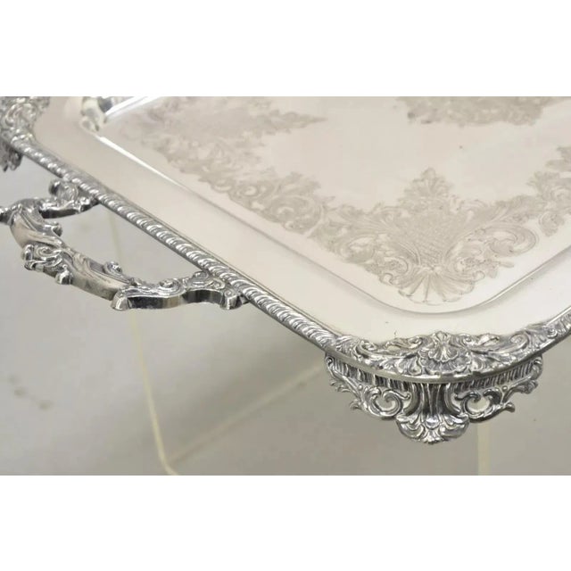Mid 20th Century Mid 20th Century Vintage English Victorian Silver on Copper Silver Plated Serving Platter Tray For Sale - Image 5 of 12