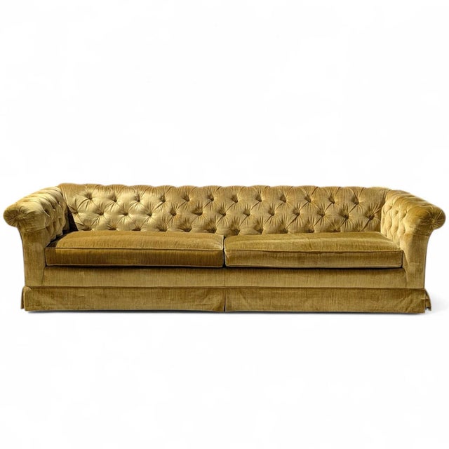 Vintage Hollywood Regency Gold Velvet Tufted Sofa, Mid-Century For Sale - Image 11 of 16