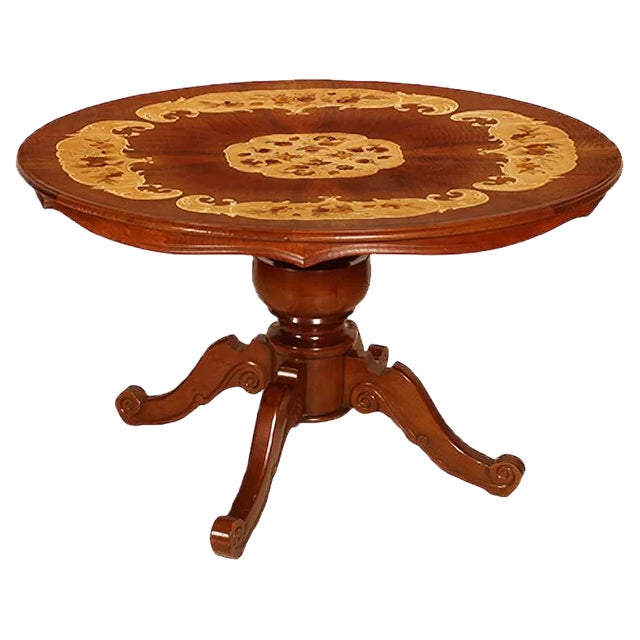 Antique Neobaroque Inlaid Walnut Round Table For Sale