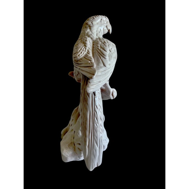 1970s 1970s Vintage White Handcrafted Italian Ceramic Tropical Palm Beach Parrot Figure For Sale - Image 5 of 13
