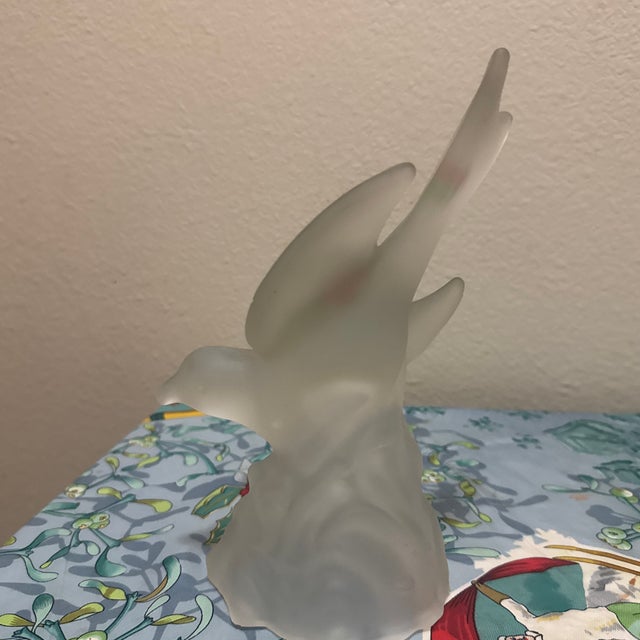 Rose Vintage Le Smith Frosted Satin Glass Bird in Flight Dove Figurine Hand Painted Roses For Sale - Image 8 of 11