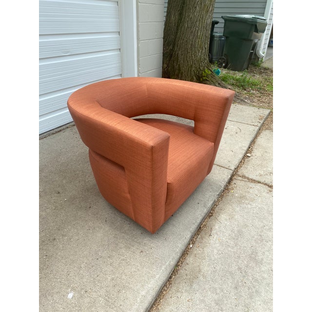 Contemporary Orange Keyhole Swivel Club Chair Chairish