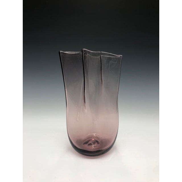 Modern Vintage Blenko Pale Purple Hand-Blown Paper Bag Art Glass For Sale - Image 3 of 7