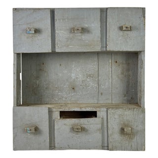 Vintage Primitive Home Constructed Wooden Multi Drawer Display Apothecary Painted Cabinet For Sale