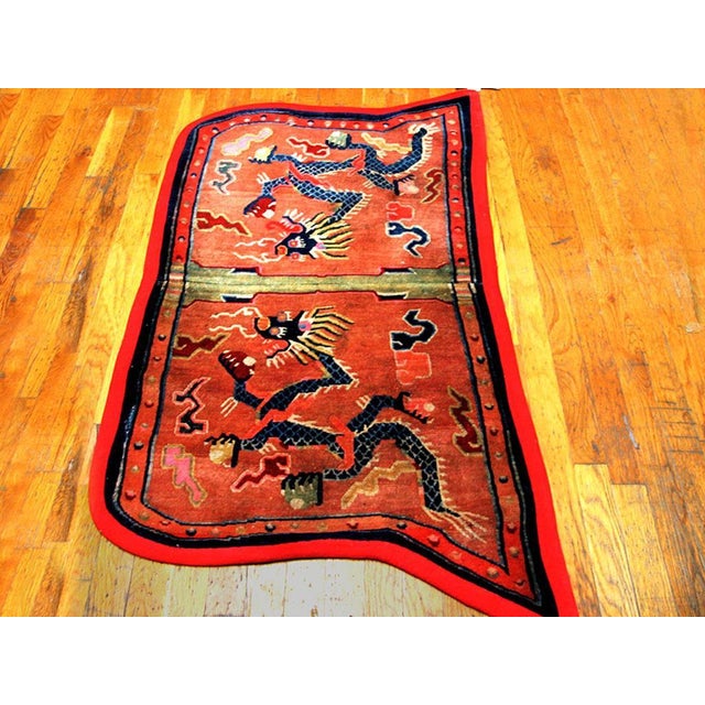 Early 20th Century Chinese Tibetan Saddle Cover ( 2'6" x 4'2" - 76 x 127 ) Antique Chinese Small Scatter Size Wool Yellow...