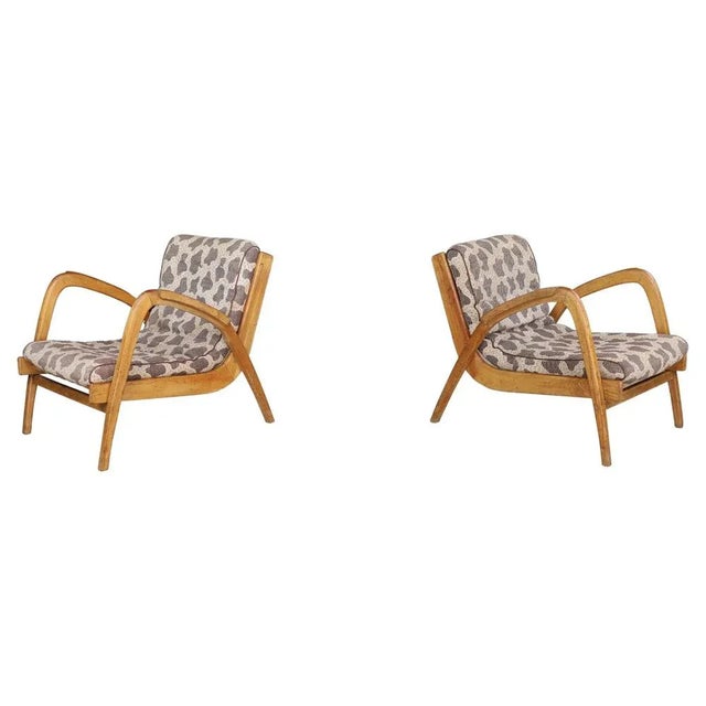 Curved Easy Chairs in Ash with Original Upholstery by Jan Vaněk, Cz, 1950s, Set of 2 For Sale - Image 11 of 11