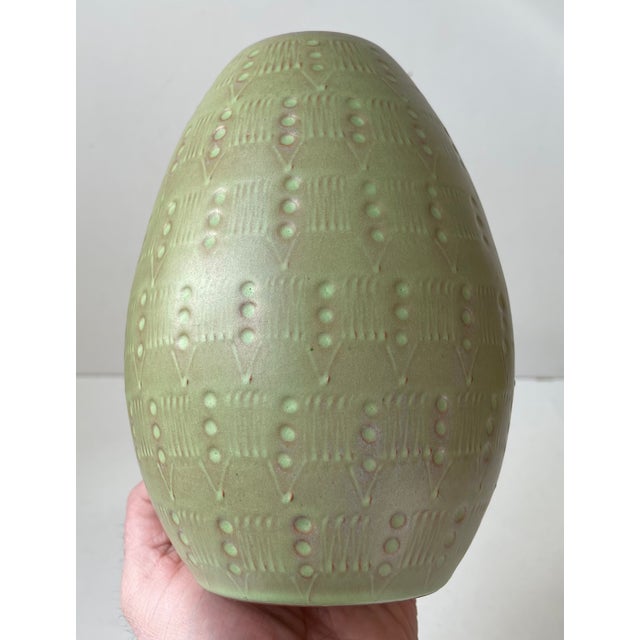 Ovoid Ceramic Vase in Green Glaze, 1960s For Sale - Image 4 of 9