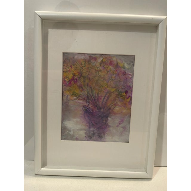 Amethyst Original Mixed Media Artwork “Lilac Bouquet” (Watered Acrylic Painting and Ink on Art Paper); Signed, Framed For Sale - Image 8 of 11