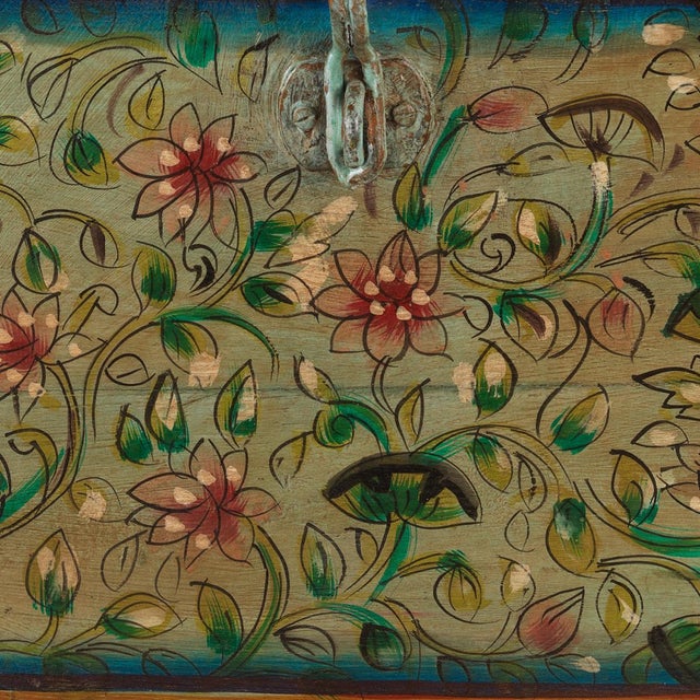 Wood Indian Green Painted Wooden Chest, 1940s For Sale - Image 7 of 8