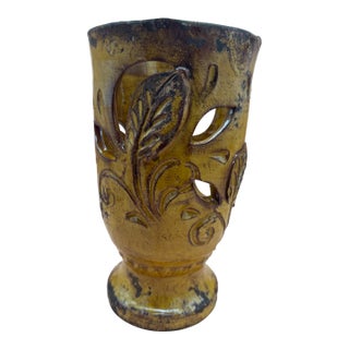 Vintage Vietri Italy "Rustic Garden" Ceramic Candle Lantern Luminary – Amber Gold For Sale