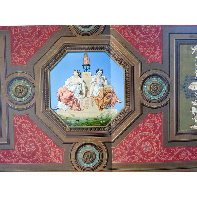 French color lithograph of architectural decoration from the Hotel Rue Bayen Paris by Cesar Daly, France. From...