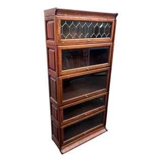 Leaded Glass Oak Barrister Bookcase For Sale