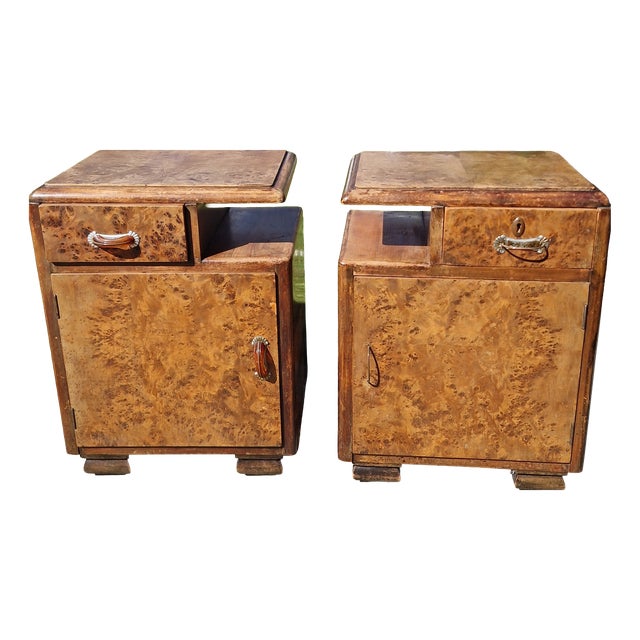 Art Deco Burl Bedside Tables, 1920s, Set of 2 For Sale
