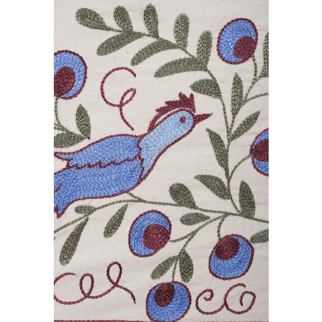 White Animal Pictorial Suzani Table Runner For Sale - Image 8 of 10