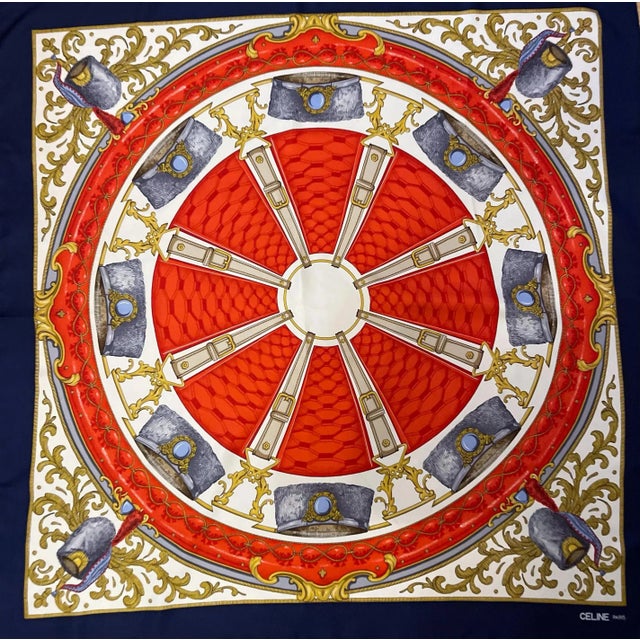 Celine Céline Paris Silk Scarf “Wheels Of Hat” For Sale - Image 4 of 10
