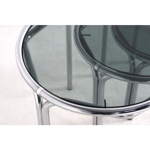 Italian Round Chrome Nesting Tables with Smoked Glass, Set of 3 For Sale - Image 11 of 16
