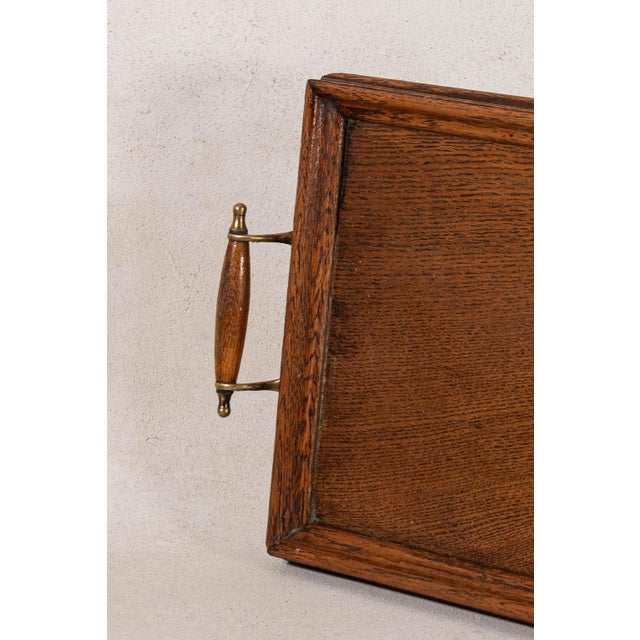 English Vintage English Oak Handled Tray With Brass Details For Sale - Image 3 of 5