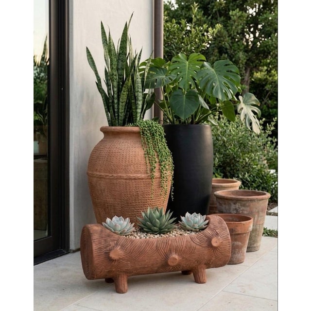 Ceramic Vintage French Faux Bois Terracotta Log Planter For Sale - Image 7 of 10