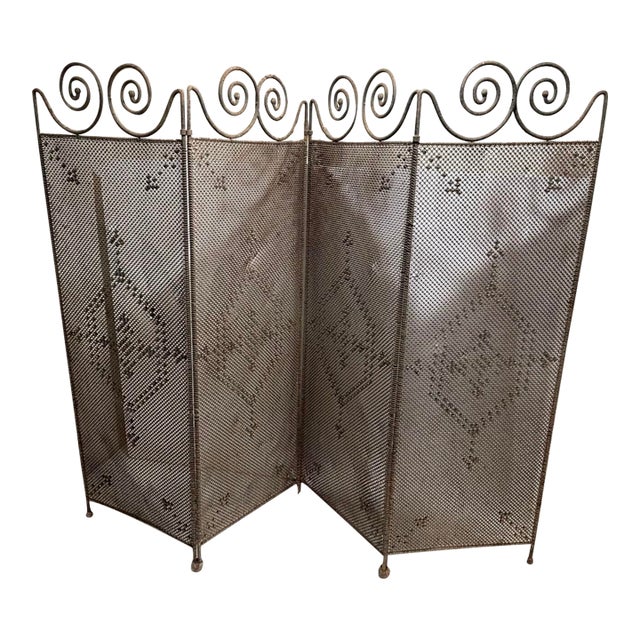 Vintage Fireplace Screen Arts and Crafts Folding Wire Mesh For Sale