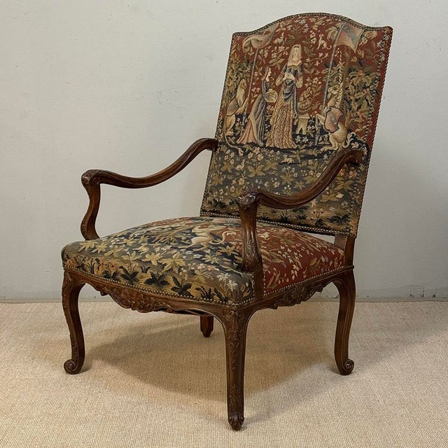 19th Century French Louis XV Style Cluny Tapestry Armchair For Sale - Image 4 of 18
