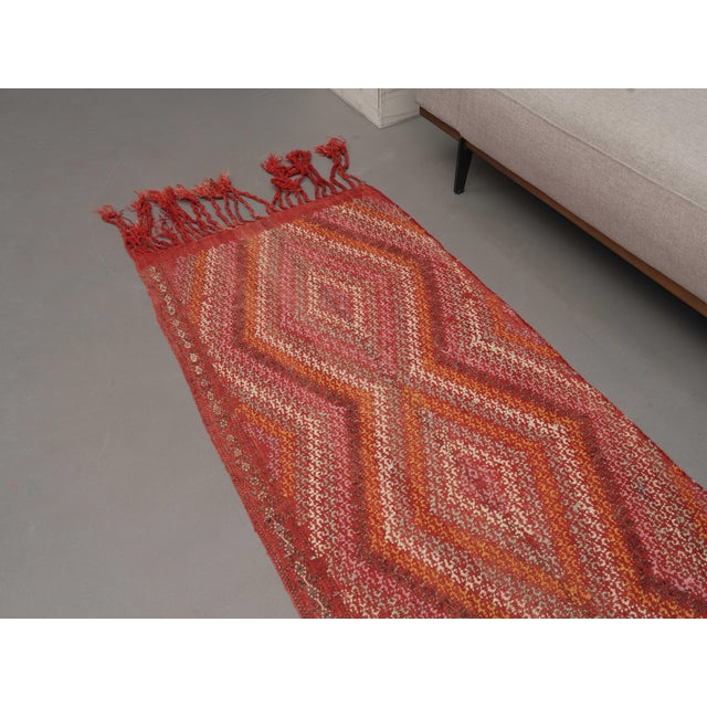 Boho Chic 1970s Vintage Handmade Wool Cotton Red Area Rug For Sale - Image 3 of 11