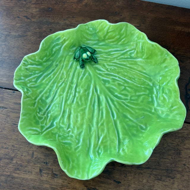 Vintage French PY green ceramic lily pad decorative plate