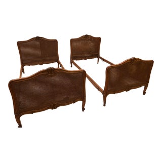1950s Country French Caned Twin Beds - Set of 2 For Sale