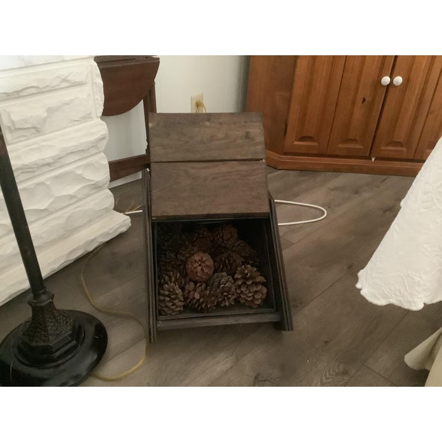 Vintage coal scuttle with pretty hardware, I use to fill with pine cones