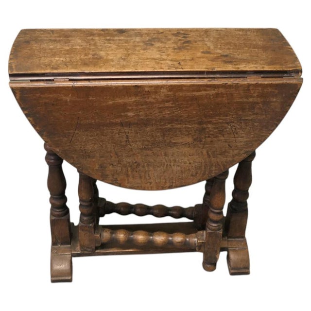 Brown Small Georgian Oak Gate Leg Table the Table Has a Oak Top with Turned Leg, 1800 For Sale - Image 8 of 8