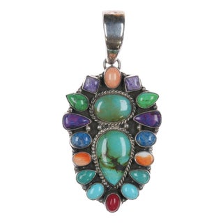 Large Southwestern sterling Multi-stone sterling cluster pendant For Sale