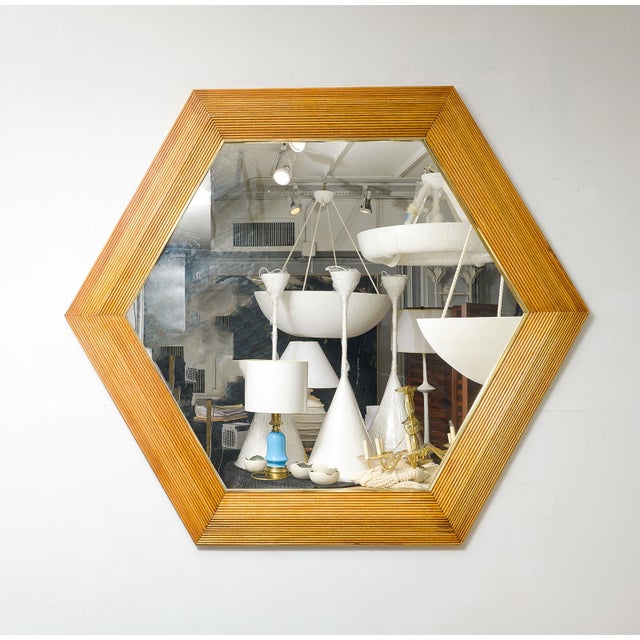 Contemporary Italian Hexagonal Rattan Mirror