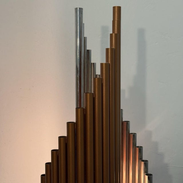 Metal Vintage Table Lamp with Organ Pipes in Chrome and Copper, 1970s For Sale - Image 7 of 8