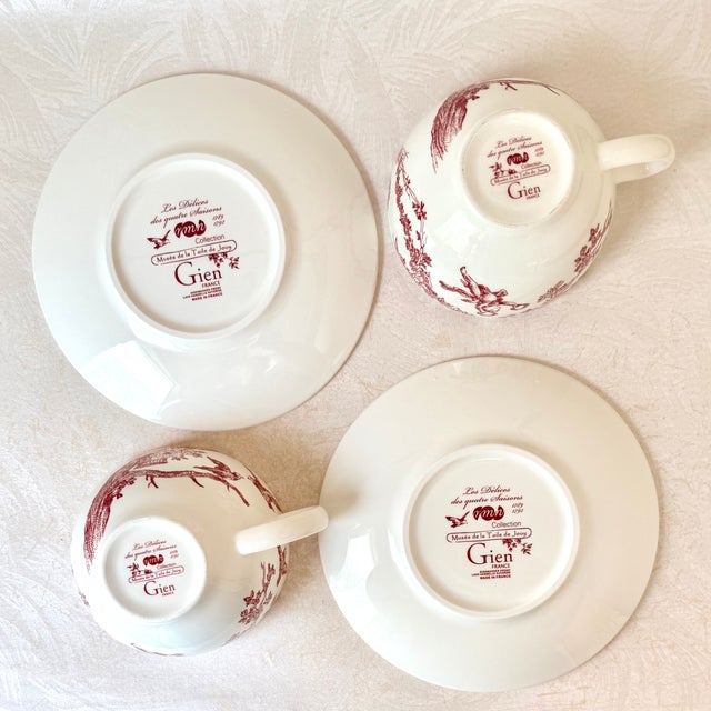 Gien France 2 Teacup & Saucer Sets with Box - Musée De La Toile De Jouy For Sale In Minneapolis - Image 6 of 11