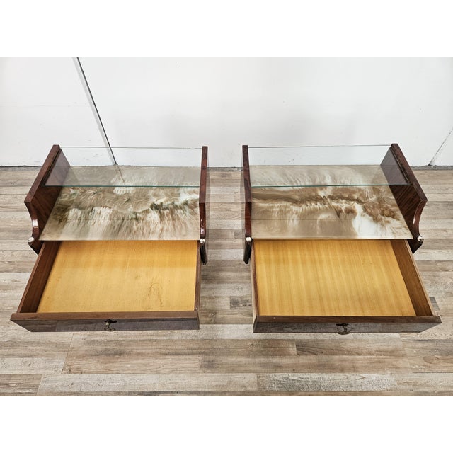 Mid-Century Mahogany Nightstands with Double Glass Tops, 1960, Set of 2 For Sale - Image 16 of 18