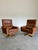 1970s Mid Century Caramel Leather and Beech Swivel Chairs, Baseball Glove Stitching, 2 Pieces For Sale - Image 5 of 10
