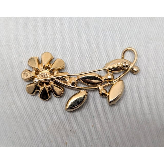 Yellow Vintage 1950s Signed Kramer Ny Faux-Citrine Flower Brooch For Sale - Image 8 of 9