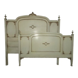 Vintage French Country Off White Full Bed Frame Headboard & Footboard For Sale