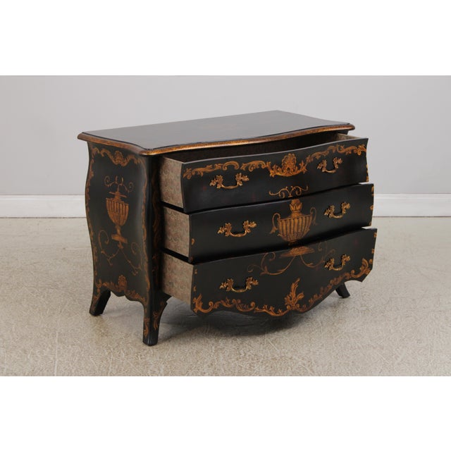 1980s Maitland Smith Louis XV Style Black & Gold Commode Chest For Sale - Image 5 of 16