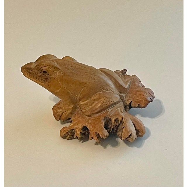 Chinese Live Edge Carved Root Wood Frog Feng Shui For Sale - Image 10 of 10