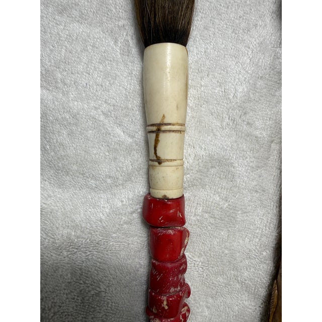 Brown 19th. Centery Two Antique Vintage Chinese Scholars Archaistic Calligraphy Brushes For Sale - Image 8 of 12