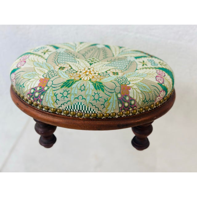 Jade Antique Footstool Reupholstered in Designer Fabric For Sale - Image 8 of 8