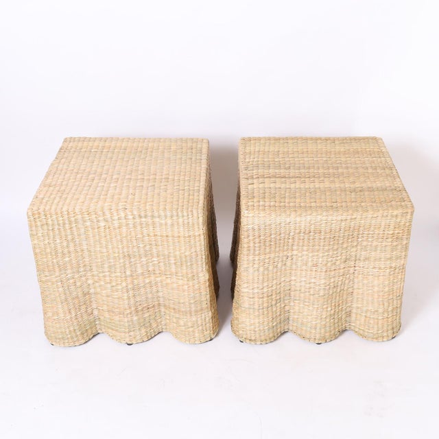 Mid-Century Modern Pair of Woven Reed Square Ghost Drapery Stands For Sale - Image 3 of 9