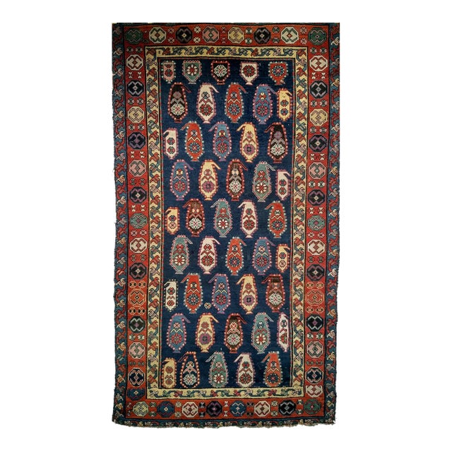 19th Century Caucasian Kazak Rug, Handwoven Wool, Allover Paisley Design, 4' x 7' For Sale