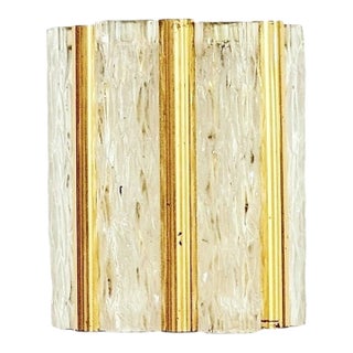 Mid-Century Modern Ice Glass & Brass Wall Light/Sconce From Kaiser Leuchten, Germany, 1960s For Sale