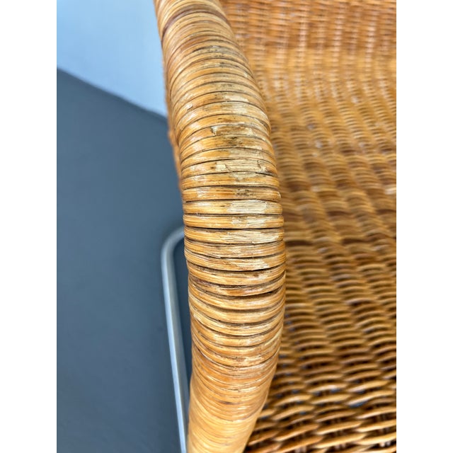 Brown Vintage Harvey Probber-Attributed D43 Wicker Armchair, Step Arm Variation, Circa 1970s For Sale - Image 8 of 11