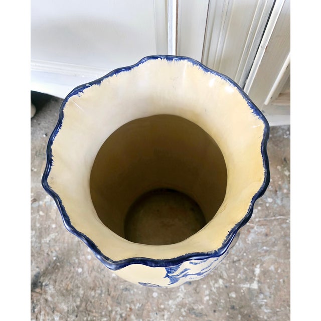 Shabby Chic Vintage Blue & White Ironstone Staffordshire Floor Vase For Sale - Image 3 of 8